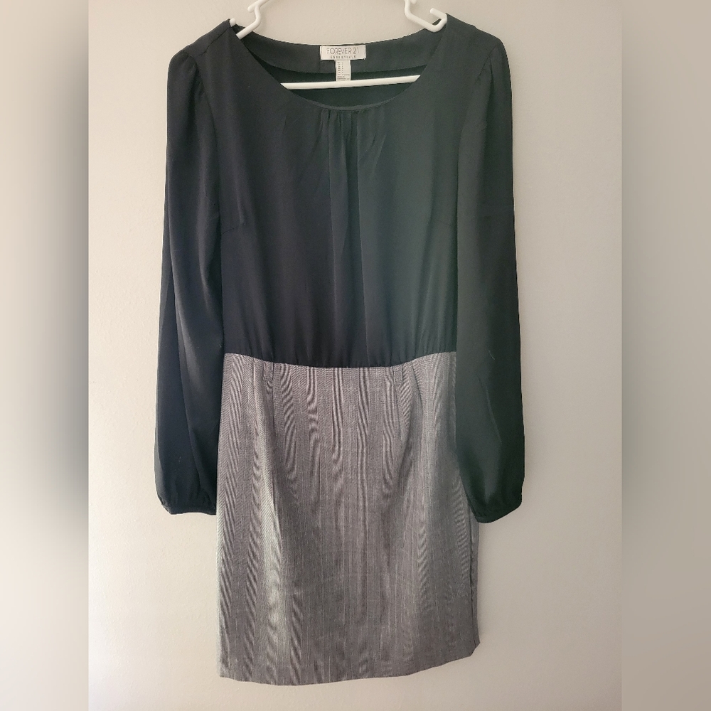 Black and Gray Long Sleeve Dress